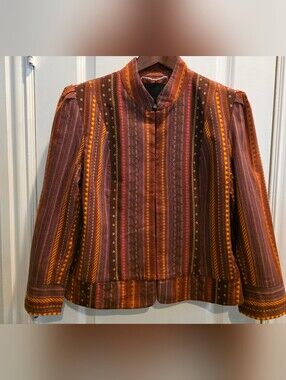 The Limited Striped Button-Down Jacket in Brown, Rust & Mustard